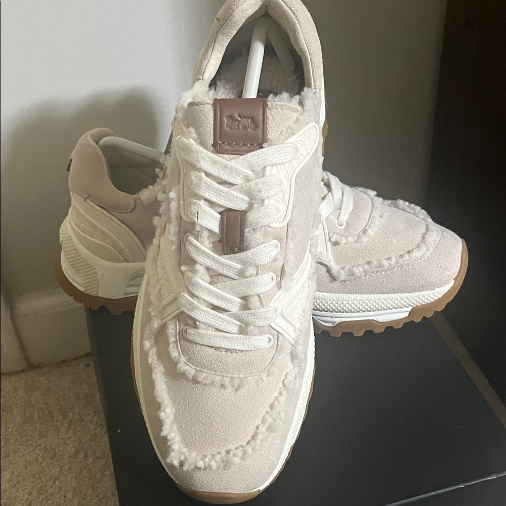 Coach Cream and Brown C143 Shearling Women's Sneakers Size 9 B